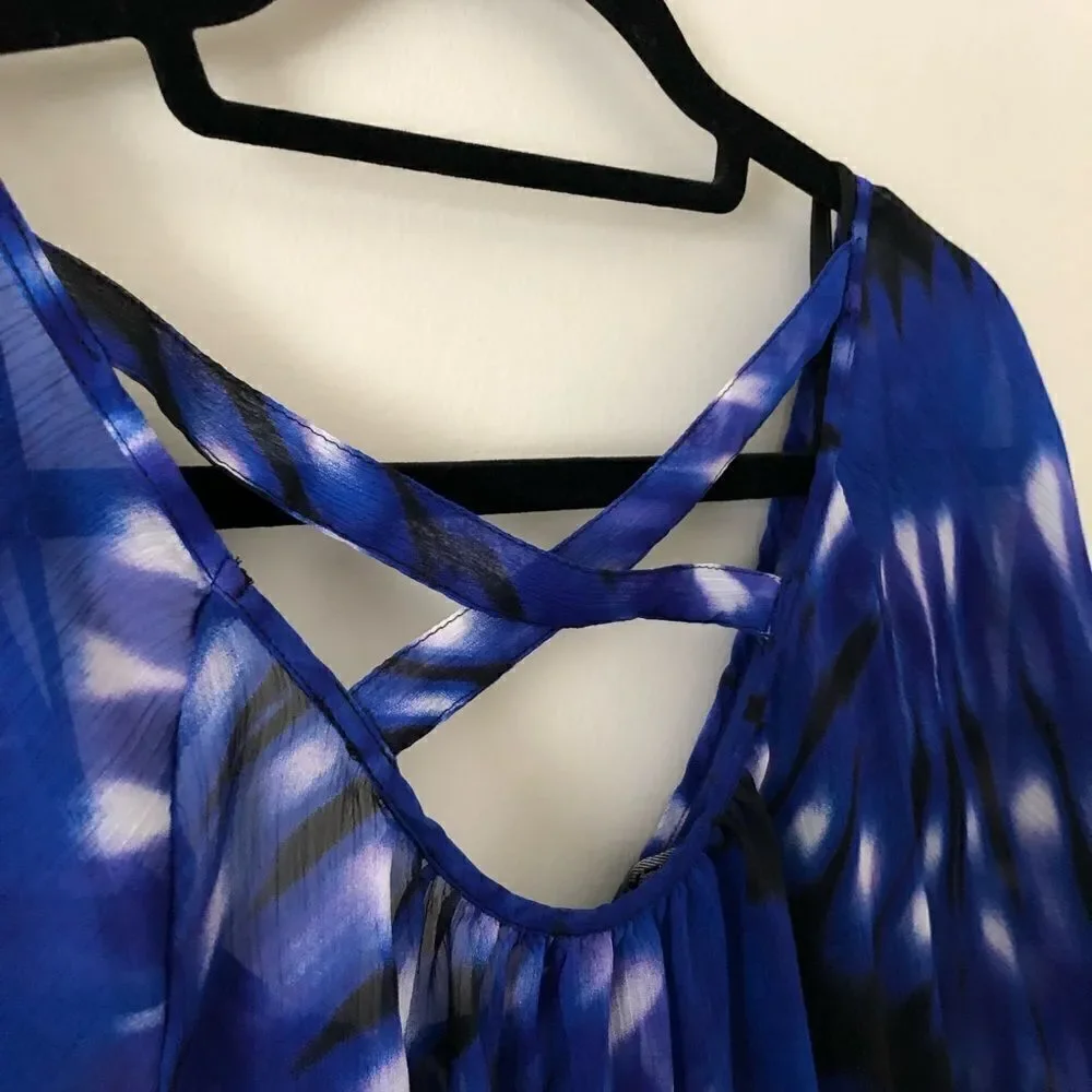 Express  Chiffon Elastic Waist Criss Cross Back Hi-Lo Mini Dress Size Medium - Picture 8 of 11